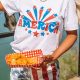 America Flag Print White Round Neck Tee