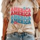 AMERICA Letter Print Khaki Floral Graphic Tee