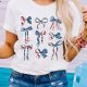 American Flag Print Bowknot Graphic Tee in White