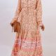 Bohemian Lace-Up Long Sleeve Maxi Dress