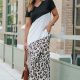 Leopard Color Block V-Neck Slit Dress