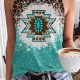 Light Blue Leopard Aztec Tie-dye Tank Top with Bleached Details