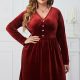 Melo Apparel Plus Size V-Neck Decorative Button Knee Length Dress